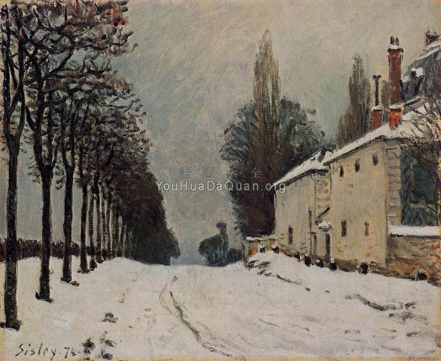 Snow on the Road, Louveciennes, Chemin de la Machine - 阿尔弗莱德·西斯莱